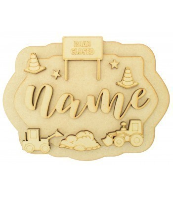 Laser Cut Personalised 3D Layered Rectangle Plaque - Construction Themed